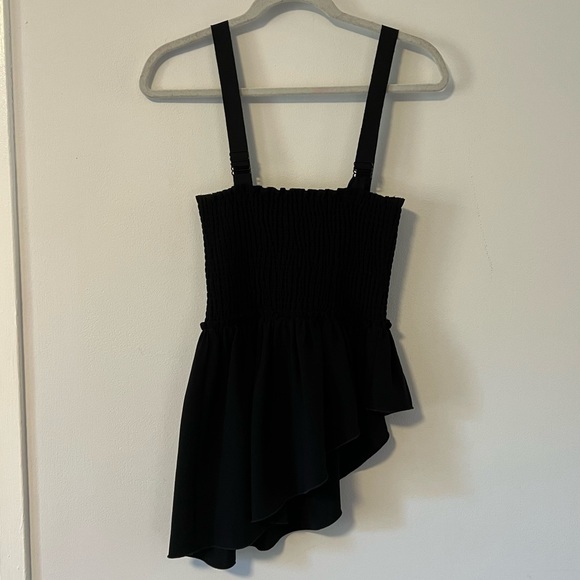 CINQ A SEPT Kaira Top, Black Asymmetrical Tank with Thick Straps - Picture 6 of 11